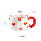 300ML Korean Style Hand Pinched Irregular Ceramic Mug Hand-Painted Flower Heart Coffee Cup Breakfast Milk Afternoon Tea Cup Gift
