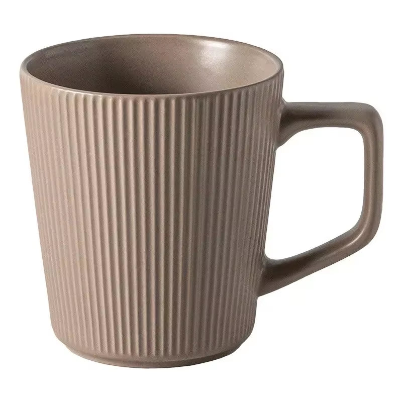 500ML Ceramics Mug Nordic Style High-Capacity Milk Coffee Mug Household Office Pratical Water Cup Solid Color Striped Decoration