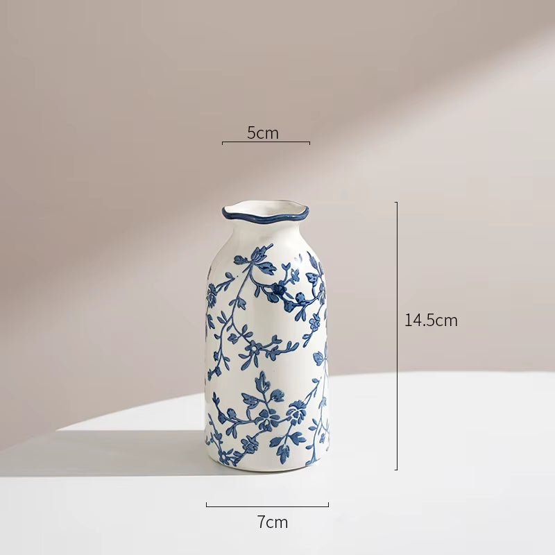 Vintage Ceramics Vases Ornaments Blue and White Porcelain Living Room Decoration Dried Flower Crafts Study Rooms Home Decorative