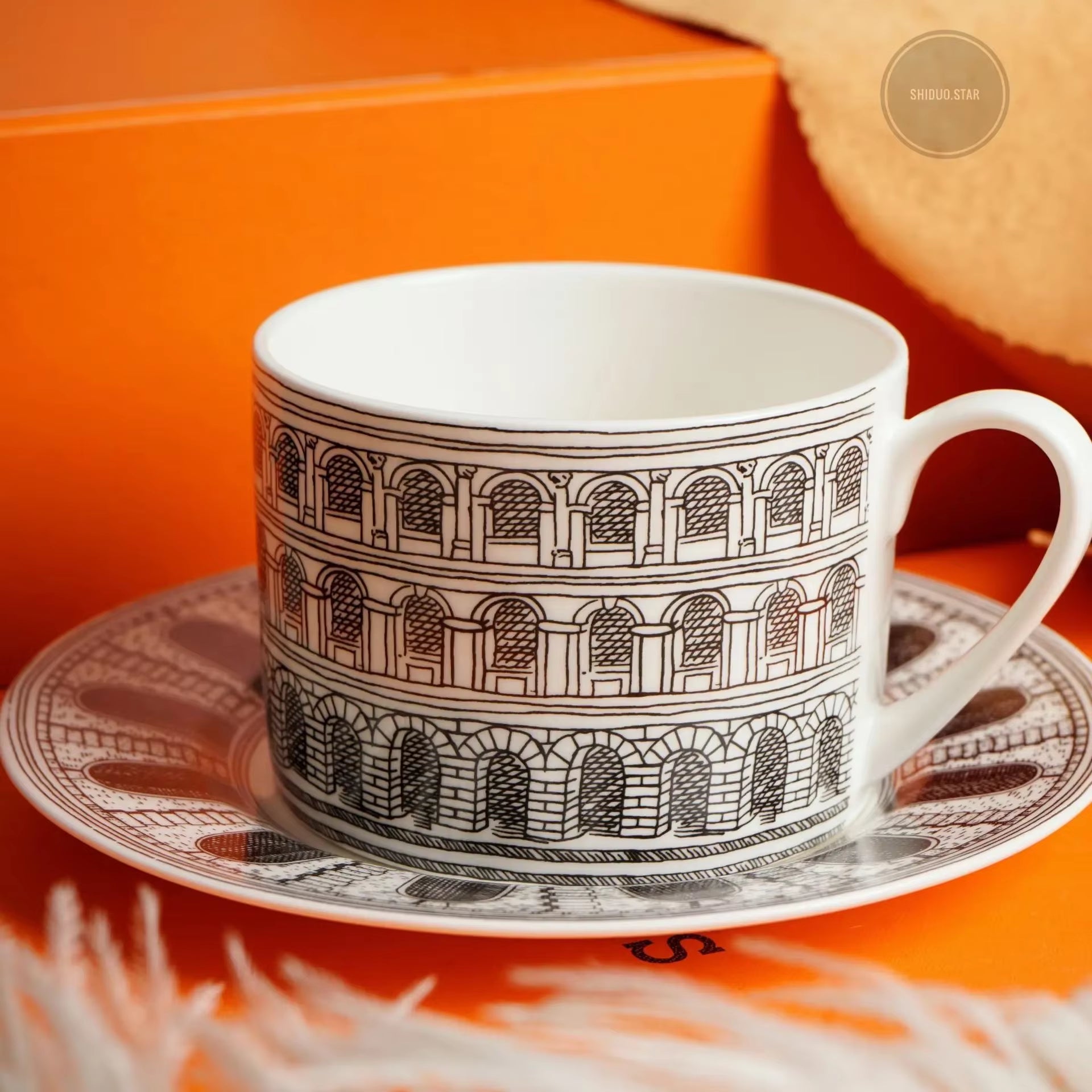 Italian Ceramics Mugs Vintage Teaware Sets Coffee Cup Saucer Set with Plate 350Ml Cupa for Office Flower Tea Light Luxury Gift