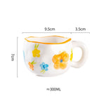 300ML Korean Style Hand Pinched Irregular Ceramic Mug Hand-Painted Flower Heart Coffee Cup Breakfast Milk Afternoon Tea Cup Gift