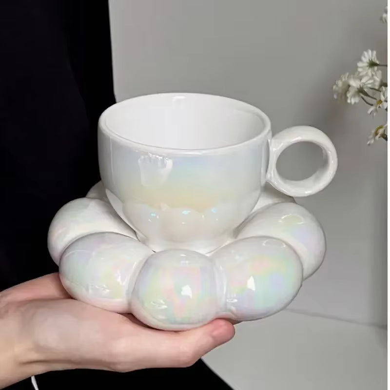 Ceramic Cloud Coffee Mug Sets Creative Flowers Saucer Mug Exquisite Office Afternoon Tea Cups Kitchen Drinkware Home Accessories