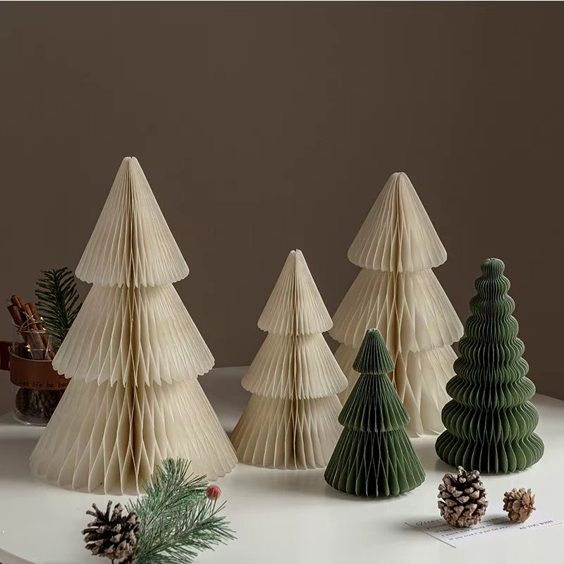 20/25/30Cm Mini Christmas Tree Ornament Paper Honeycomb Ball Folding Christmas Tree 3D Home Decoration Desktop Ornament