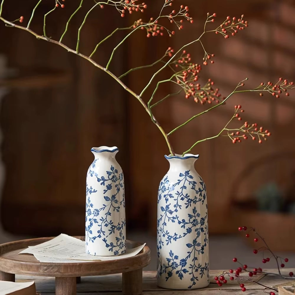 Vintage Ceramics Vases Ornaments Blue and White Porcelain Living Room Decoration Dried Flower Crafts Study Rooms Home Decorative