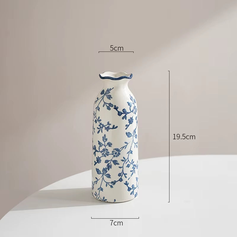 Vintage Ceramics Vases Ornaments Blue and White Porcelain Living Room Decoration Dried Flower Crafts Study Rooms Home Decorative