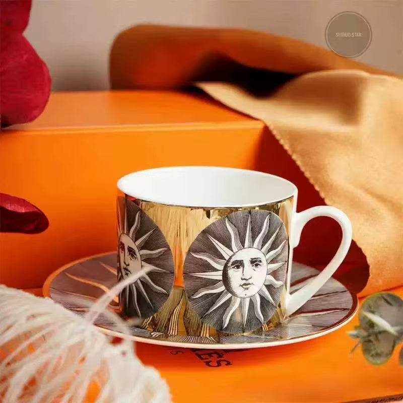 Italian Ceramics Mugs Vintage Teaware Sets Coffee Cup Saucer Set with Plate 350Ml Cupa for Office Flower Tea Light Luxury Gift