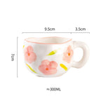 300ML Korean Style Hand Pinched Irregular Ceramic Mug Hand-Painted Flower Heart Coffee Cup Breakfast Milk Afternoon Tea Cup Gift