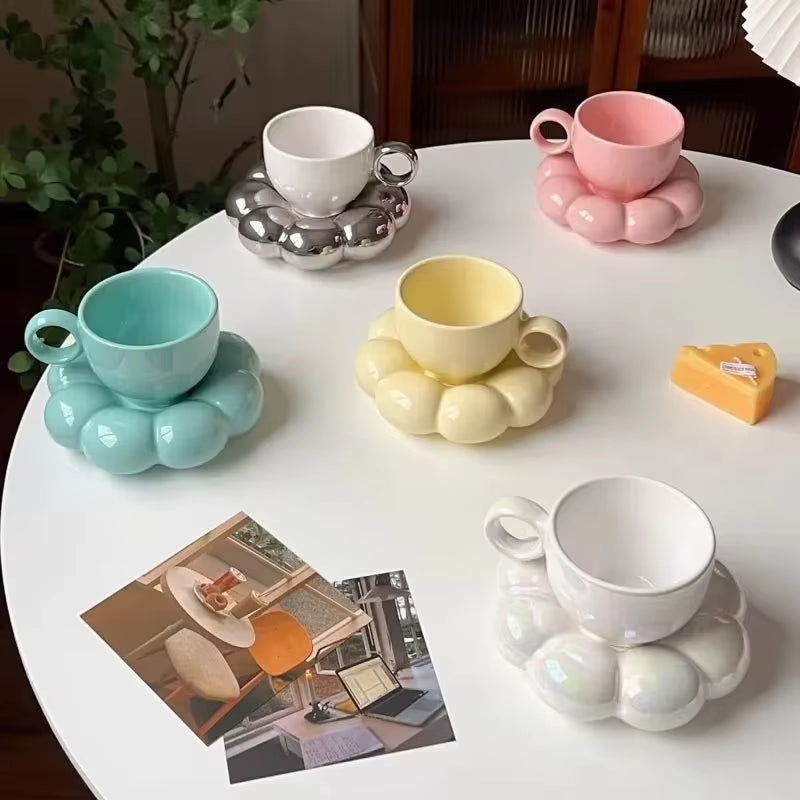 Ceramic Cloud Coffee Mug Sets Creative Flowers Saucer Mug Exquisite Office Afternoon Tea Cups Kitchen Drinkware Home Accessories
