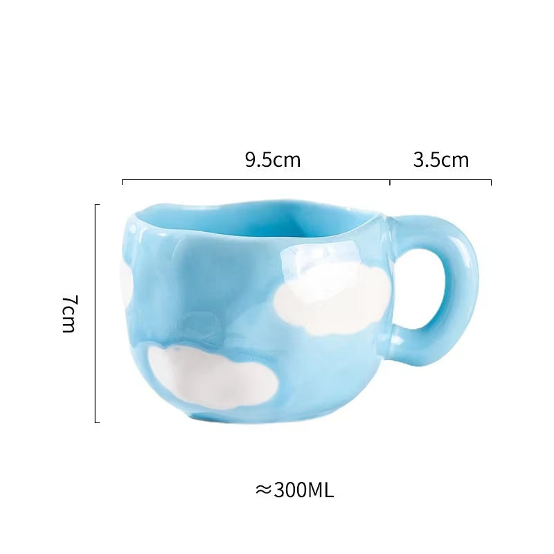 300ML Korean Style Hand Pinched Irregular Ceramic Mug Hand-Painted Flower Heart Coffee Cup Breakfast Milk Afternoon Tea Cup Gift