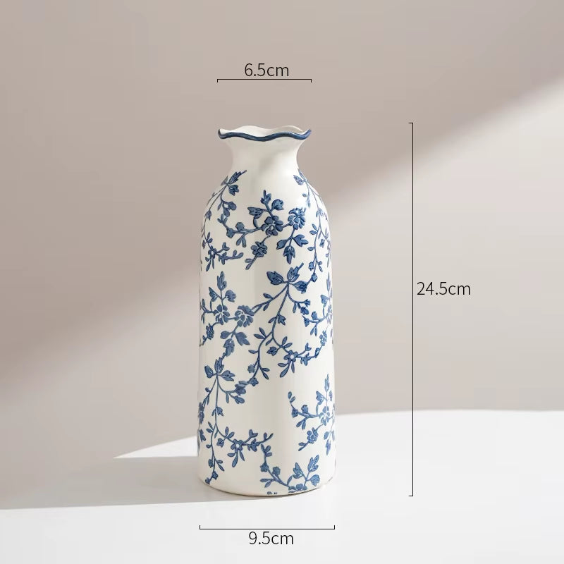 Vintage Ceramics Vases Ornaments Blue and White Porcelain Living Room Decoration Dried Flower Crafts Study Rooms Home Decorative