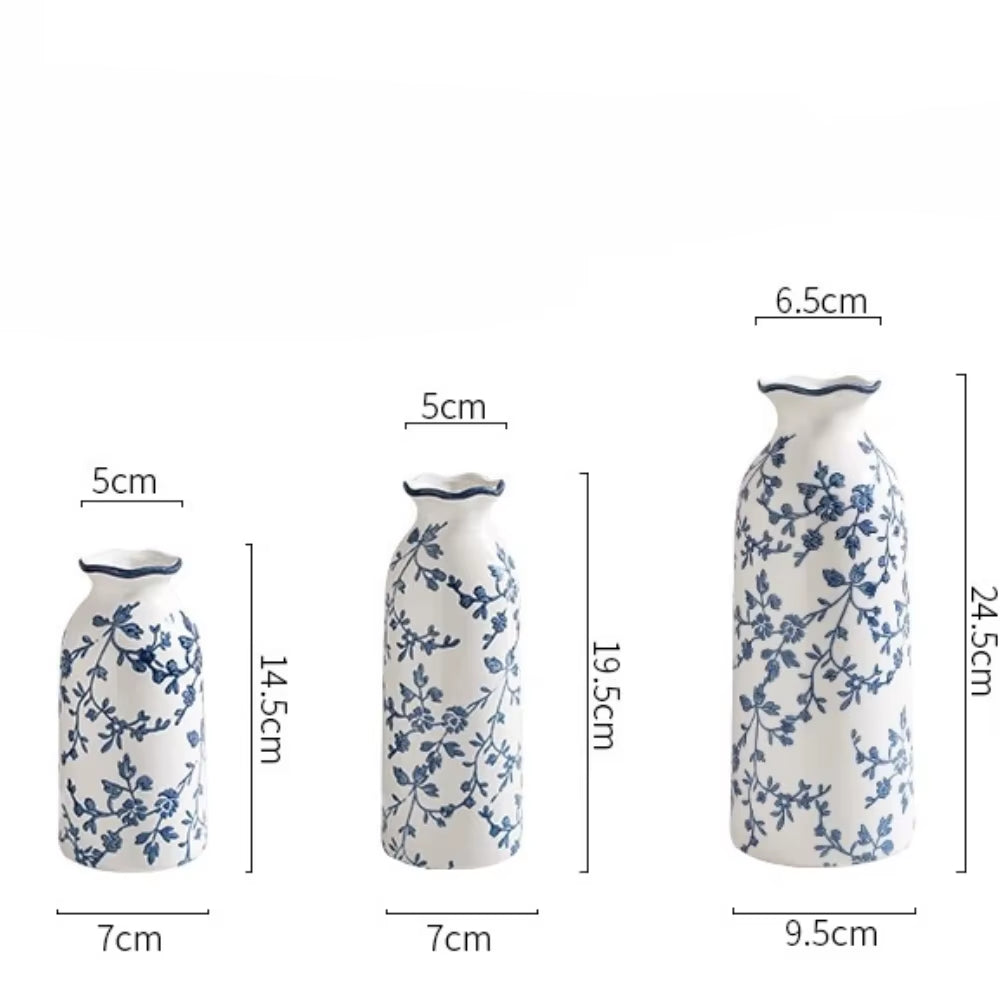 Vintage Ceramics Vases Ornaments Blue and White Porcelain Living Room Decoration Dried Flower Crafts Study Rooms Home Decorative